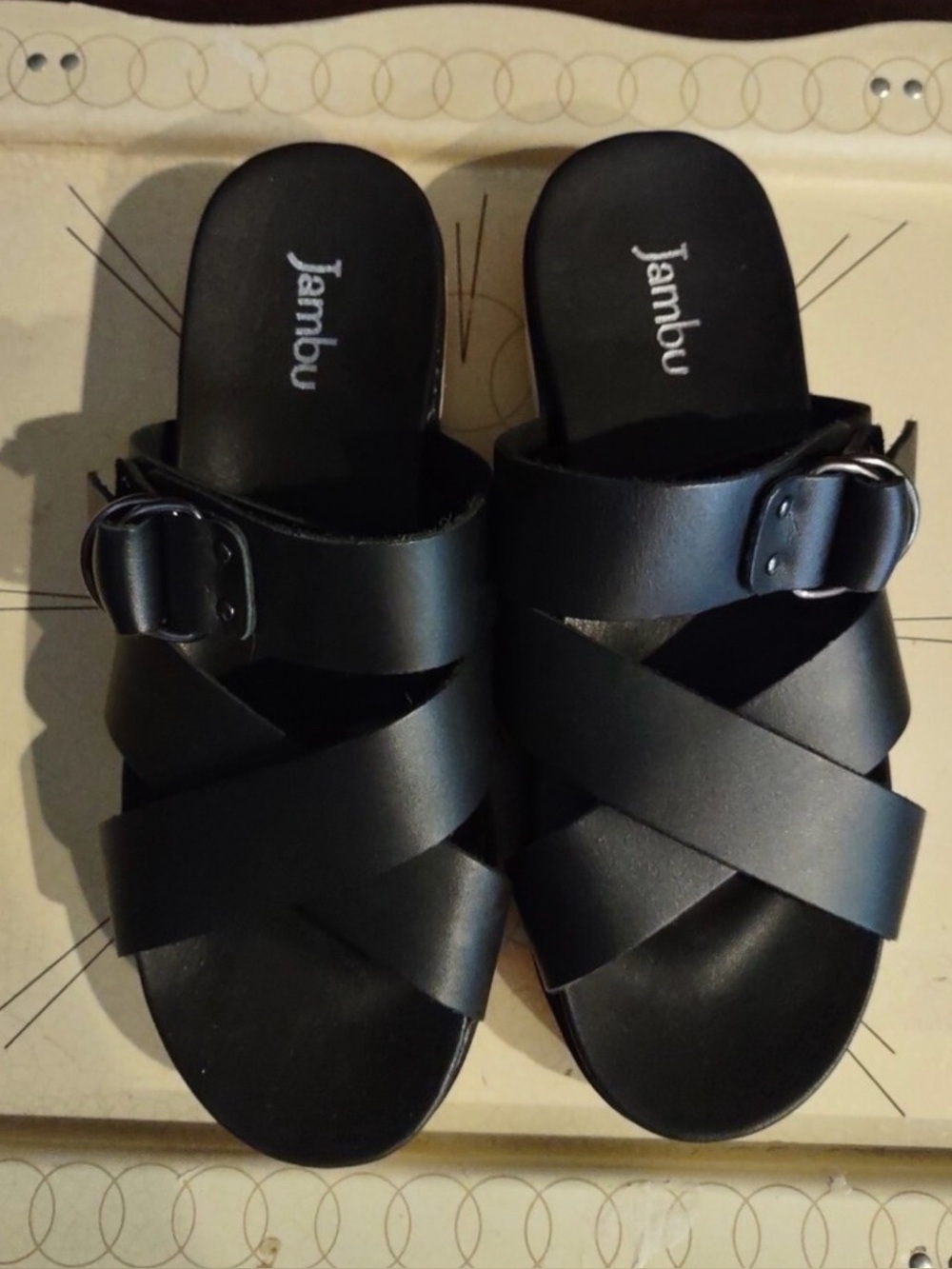 Jambu Black Crisscross Buckle Slide Sandals